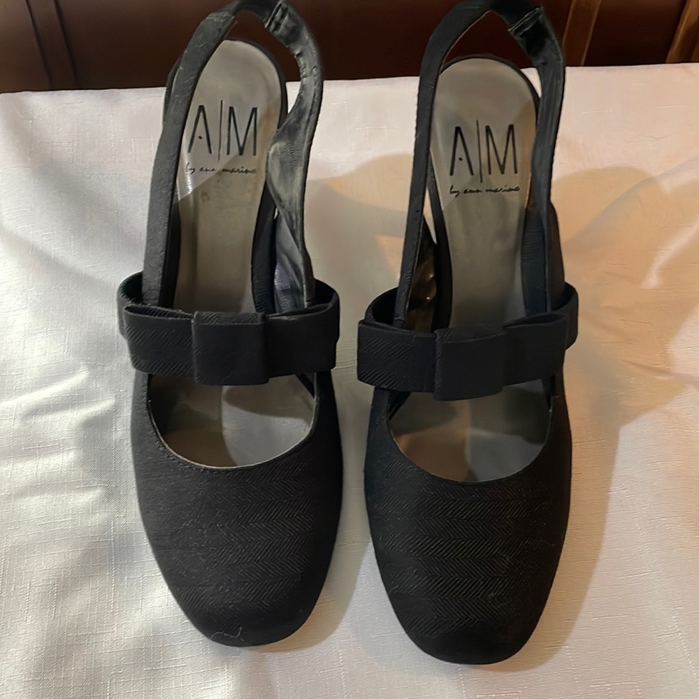 ANN MARINO women’s black sling back pumps size 9.5